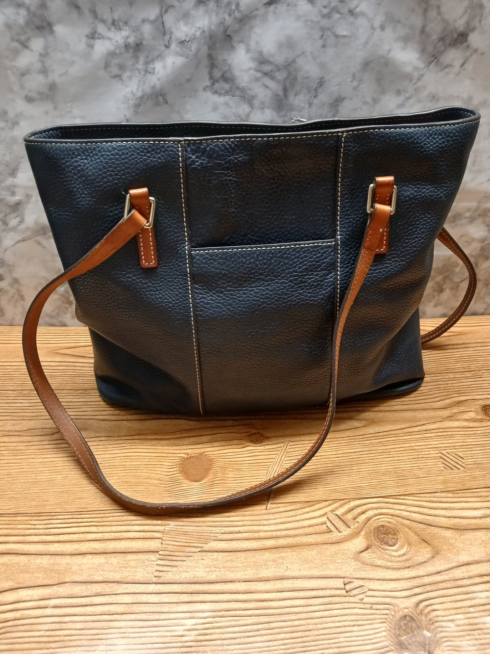 Dooney & Bourke Navy and Brown Pebble Leather Shoulder Bag - Picture 6 of 12